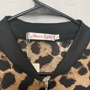 Leopard print bomber style jacket